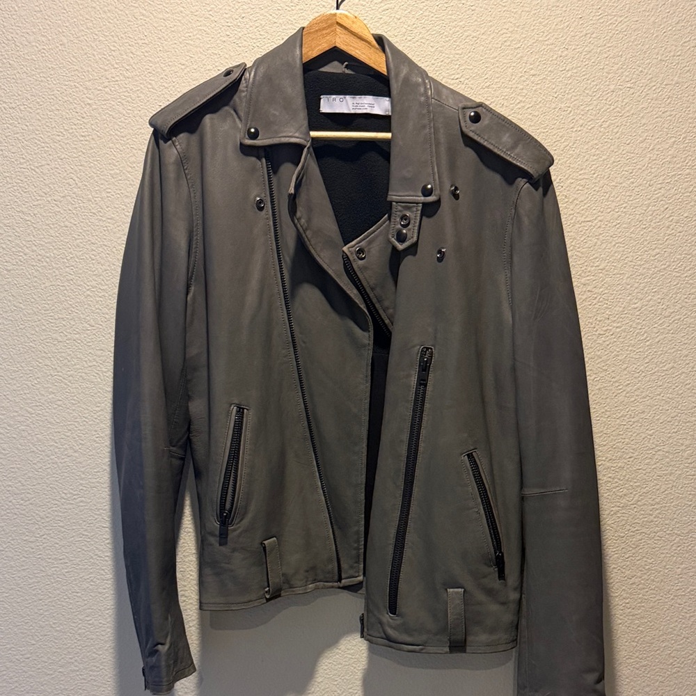 IRO Men's Slate Gray Leather Field Jacket
